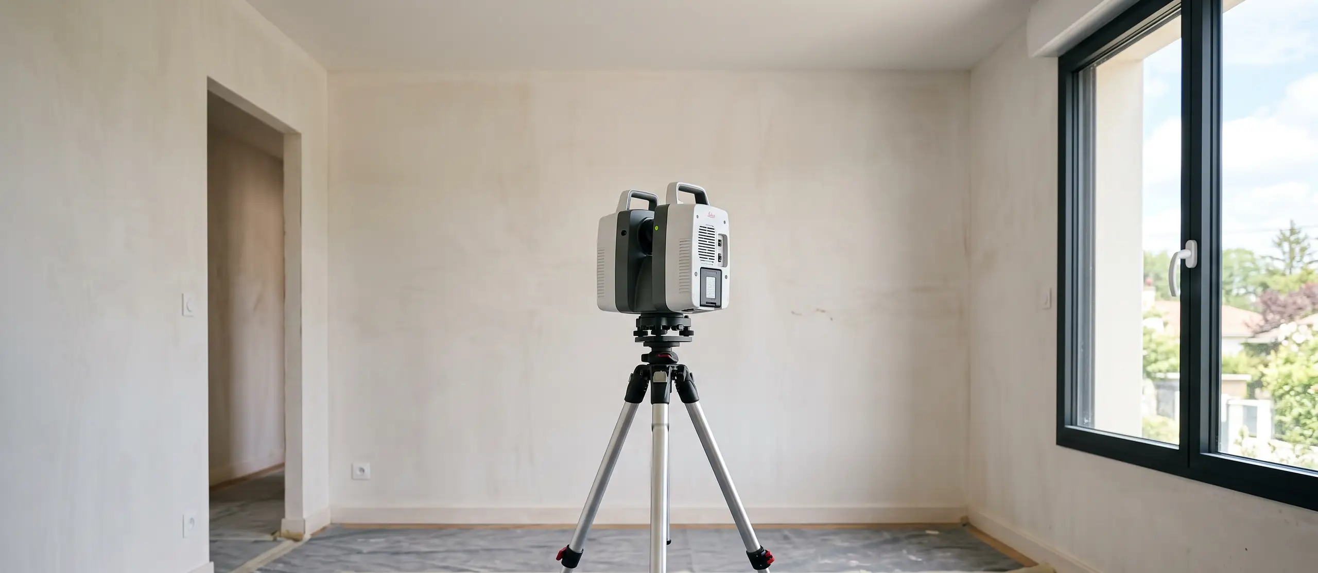 Scanner laser en station dans une pièce en cours de rénovation
